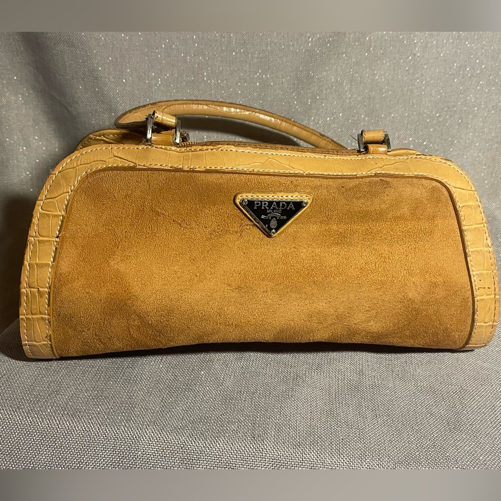 Prada Tan suede and croc handbag.